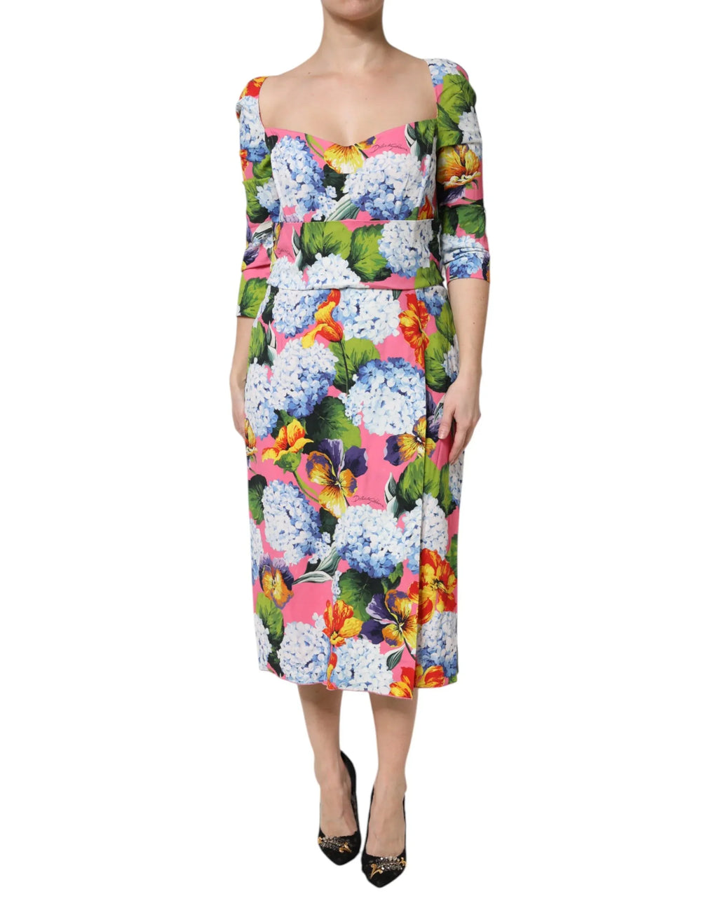 Dolce & Gabbana Multicolor Floral Pleated Sheath Midi Dress - Zeiniez