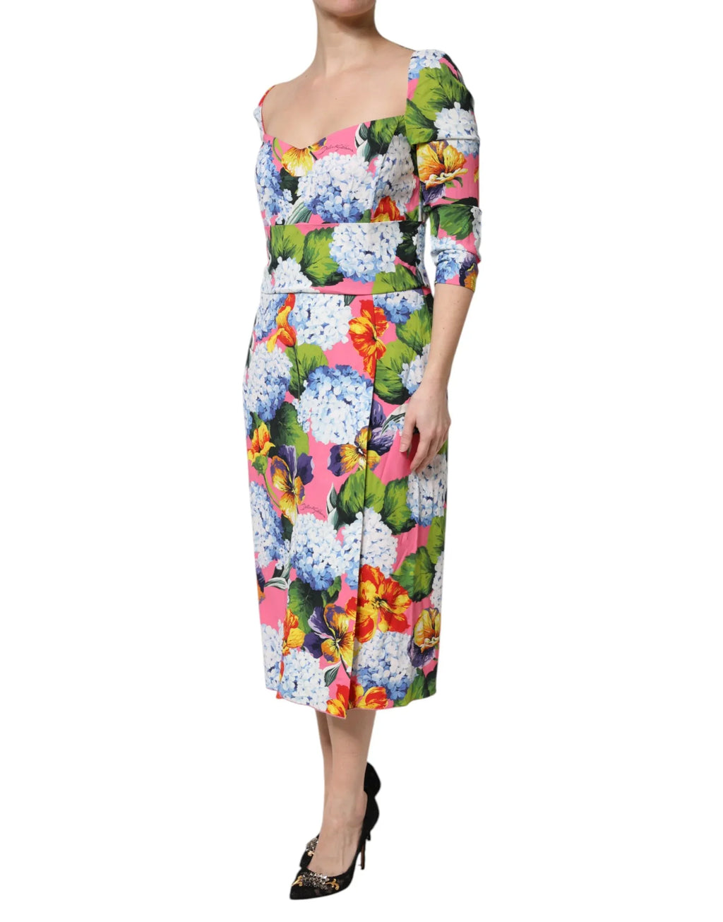 Dolce & Gabbana Multicolor Floral Pleated Sheath Midi Dress - Zeiniez