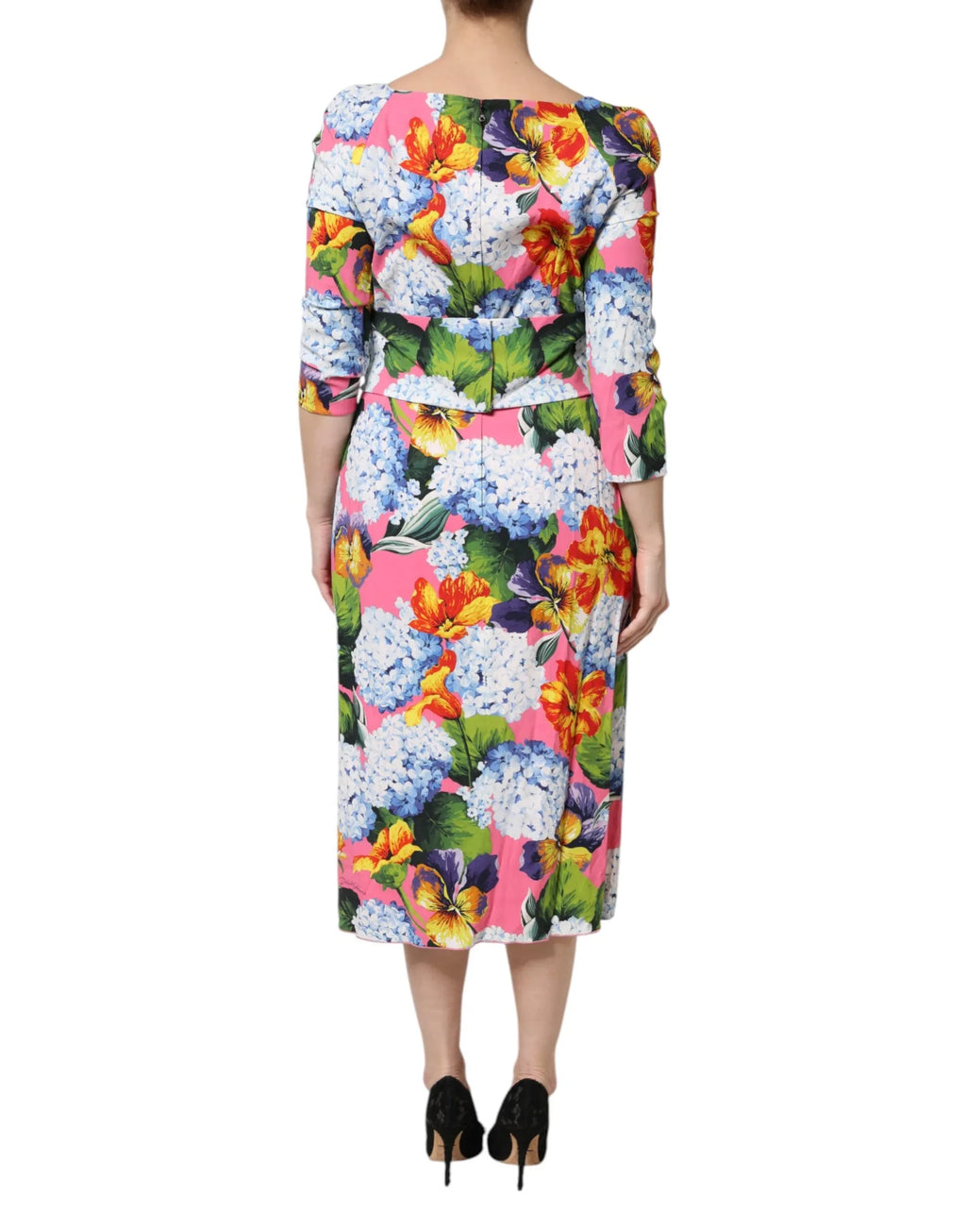 Dolce & Gabbana Multicolor Floral Pleated Sheath Midi Dress - Zeiniez