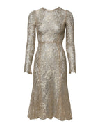 Dolce & Gabbana Gold Floral Lace Long Sleeves Fit & Flare Dress - Zeiniez