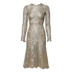 Dolce & Gabbana Gold Floral Lace Long Sleeves Fit & Flare Dress - Zeiniez