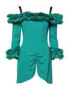 Dolce & Gabbana Green Lace Off Shoulder Sheath Mini Dress - Zeiniez