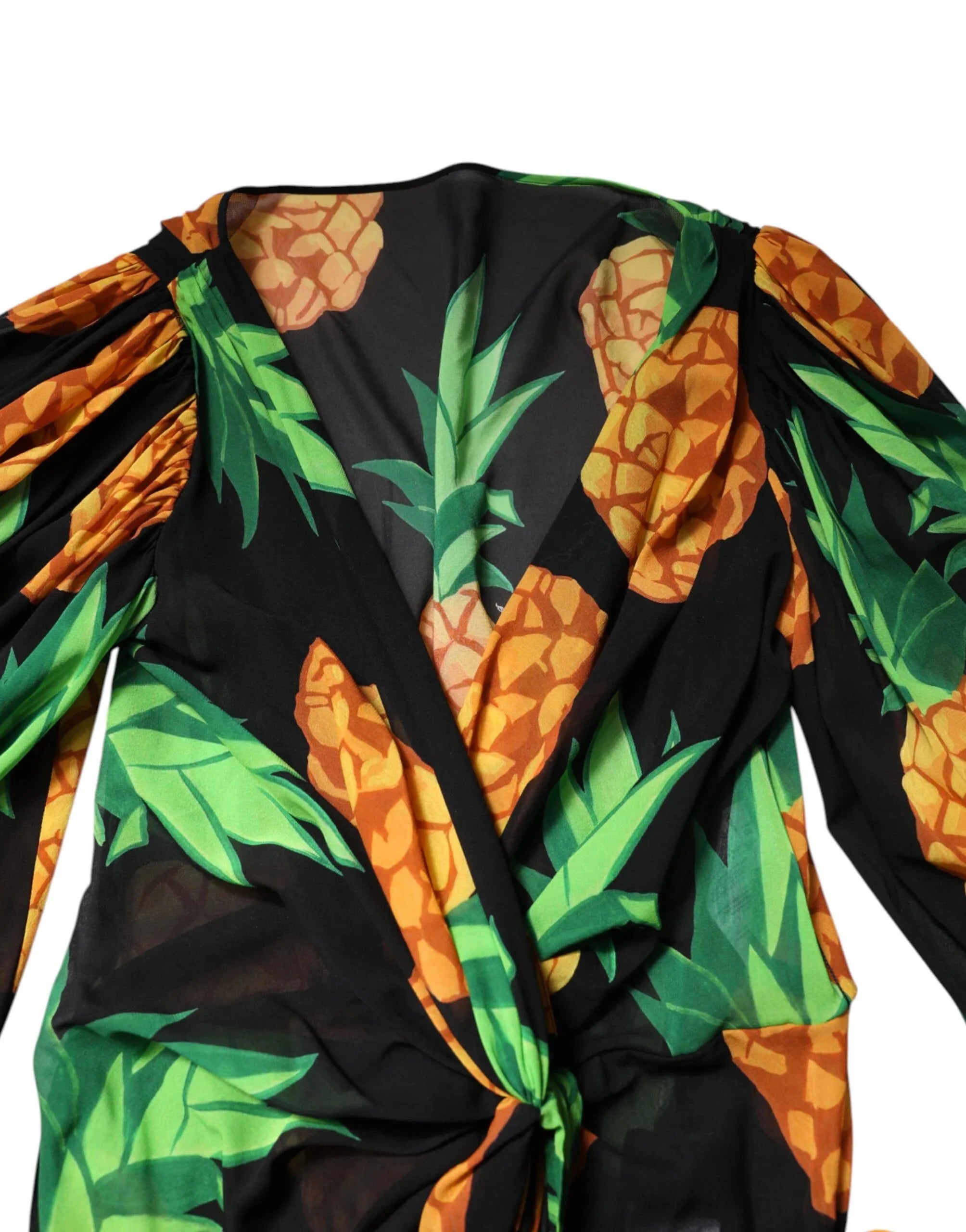 Dolce & Gabbana Black Pineapple Print Silk Wrap Mini Dress - Zeiniez