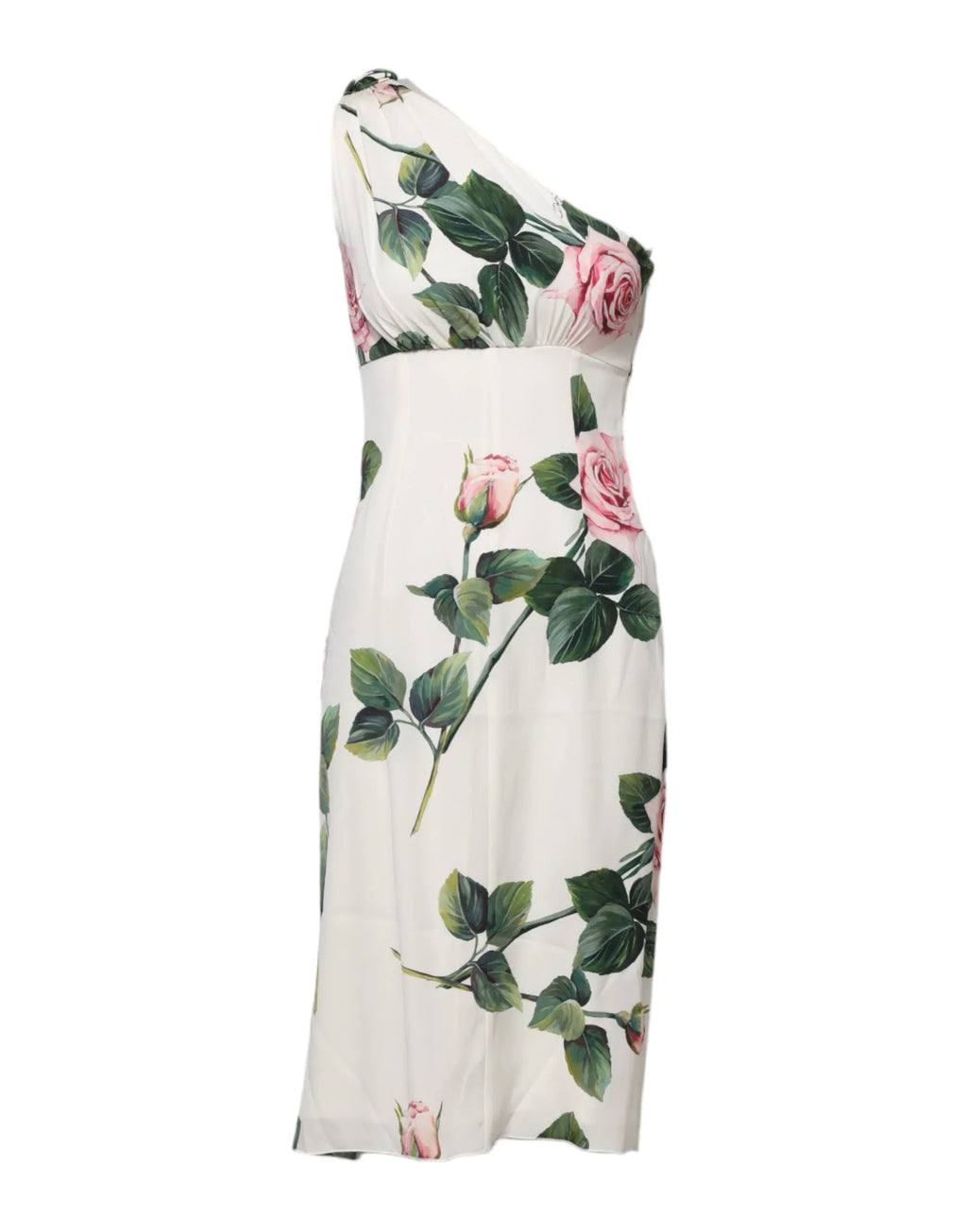 Dolce & Gabbana White Floral One Shoulder Sheath Midi Dress - Zeiniez