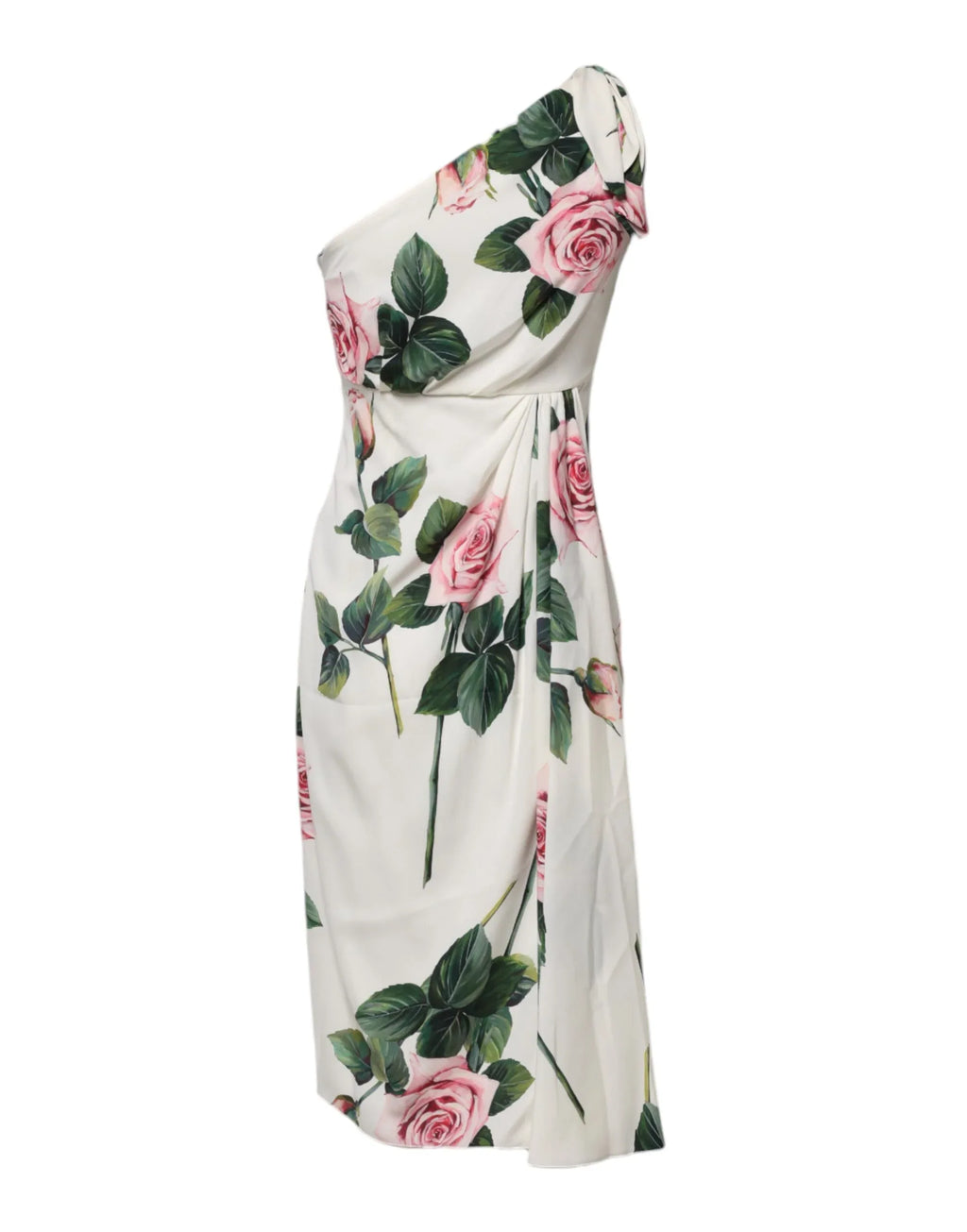 Dolce & Gabbana White Floral One Shoulder Sheath Midi Dress - Zeiniez