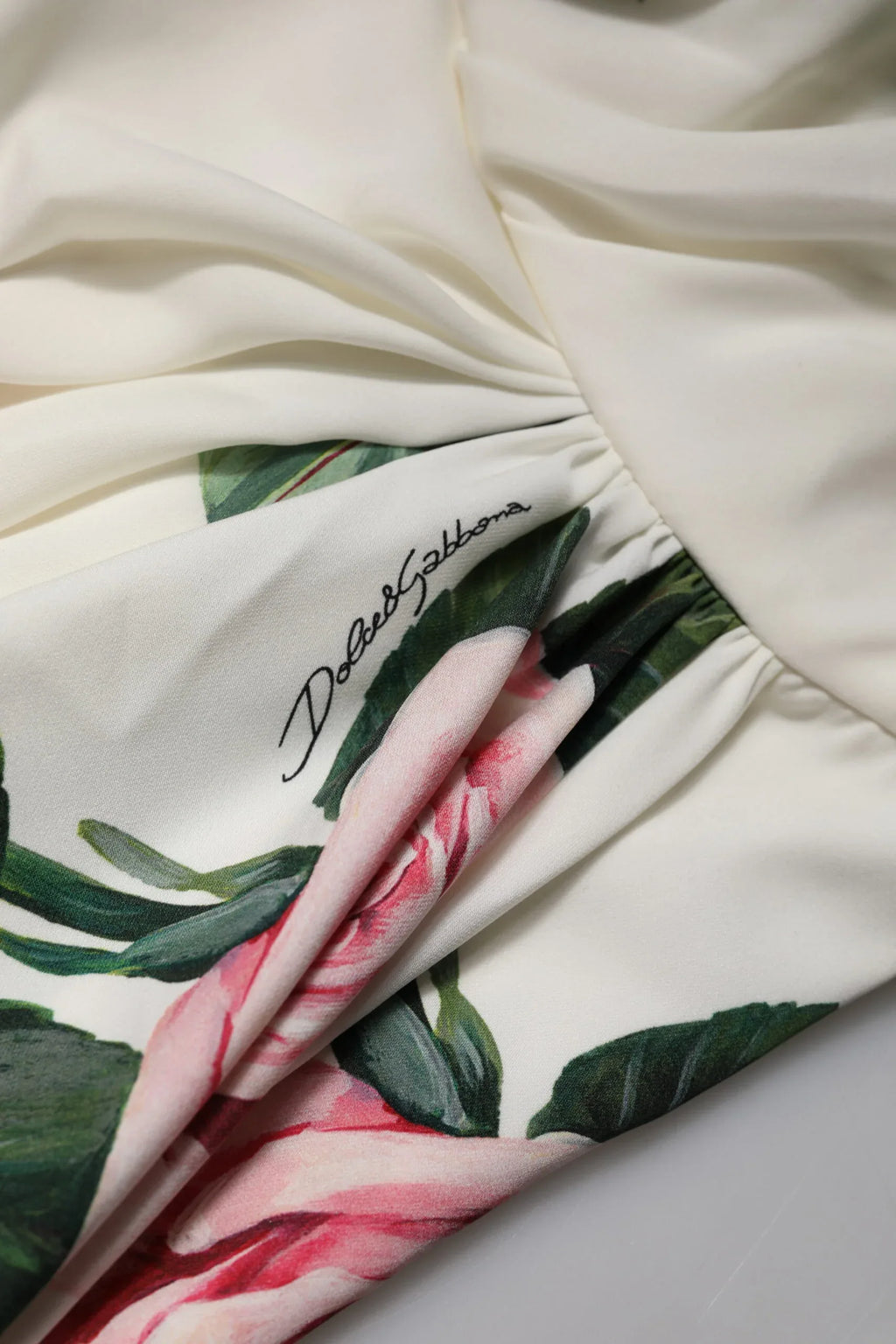 Dolce & Gabbana White Floral One Shoulder Sheath Midi Dress - Zeiniez