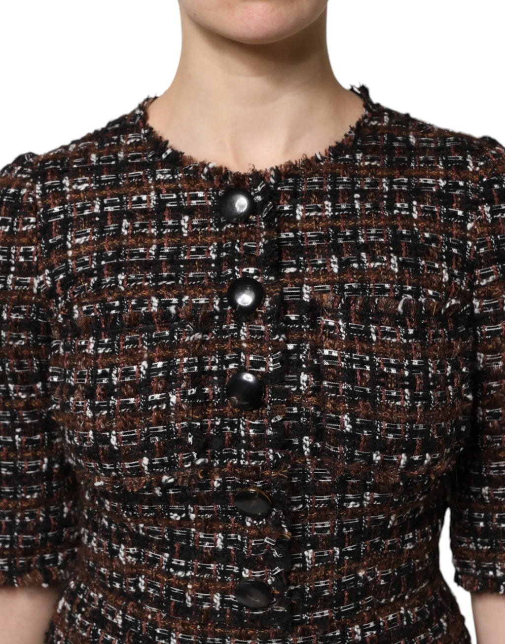 Dolce & Gabbana Brown Tweed Short Sleeves A-line Mini Dress - Zeiniez