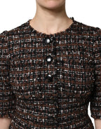 Dolce & Gabbana Brown Tweed Short Sleeves A-line Mini Dress - Zeiniez