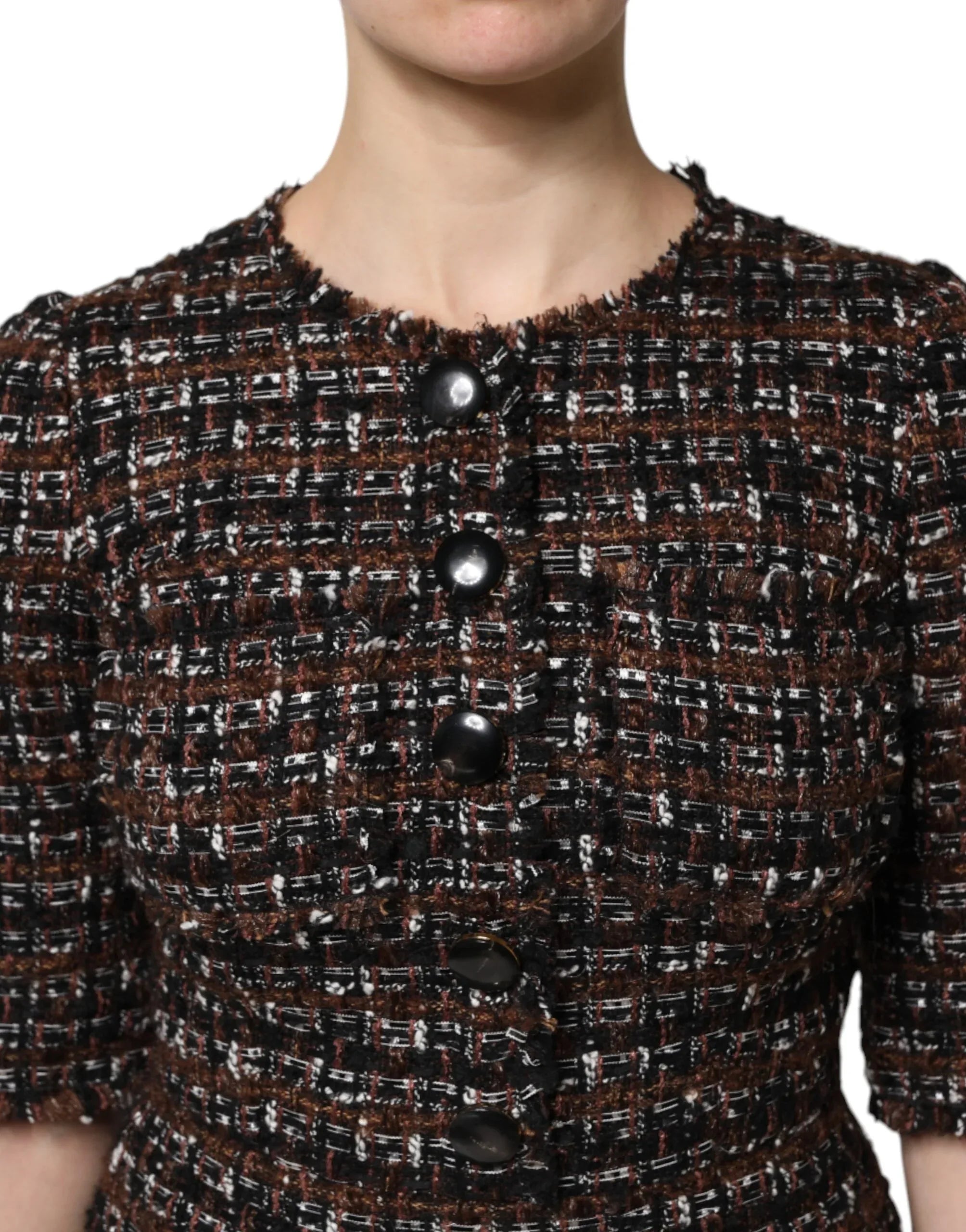 Dolce & Gabbana Brown Tweed Short Sleeves A-line Mini Dress - Zeiniez