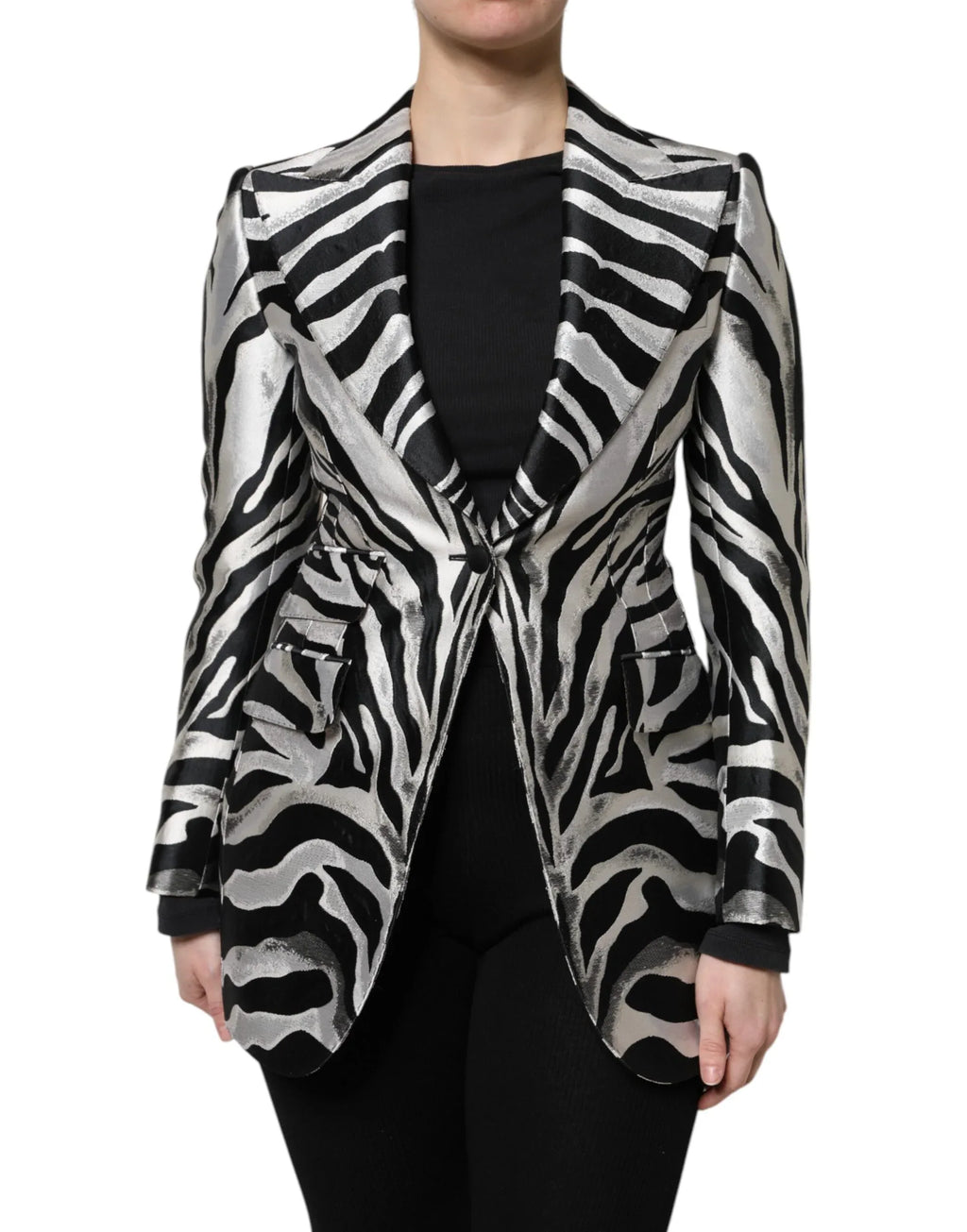 Dolce & Gabbana Black White Polyester Women Blazer Jacket - Zeiniez