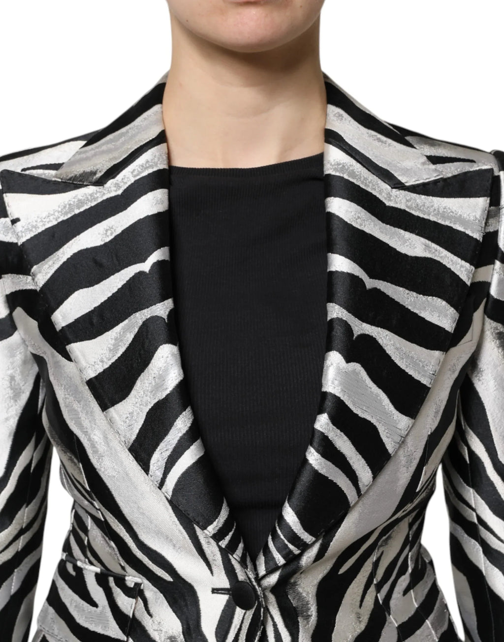 Dolce & Gabbana Black White Polyester Women Blazer Jacket - Zeiniez