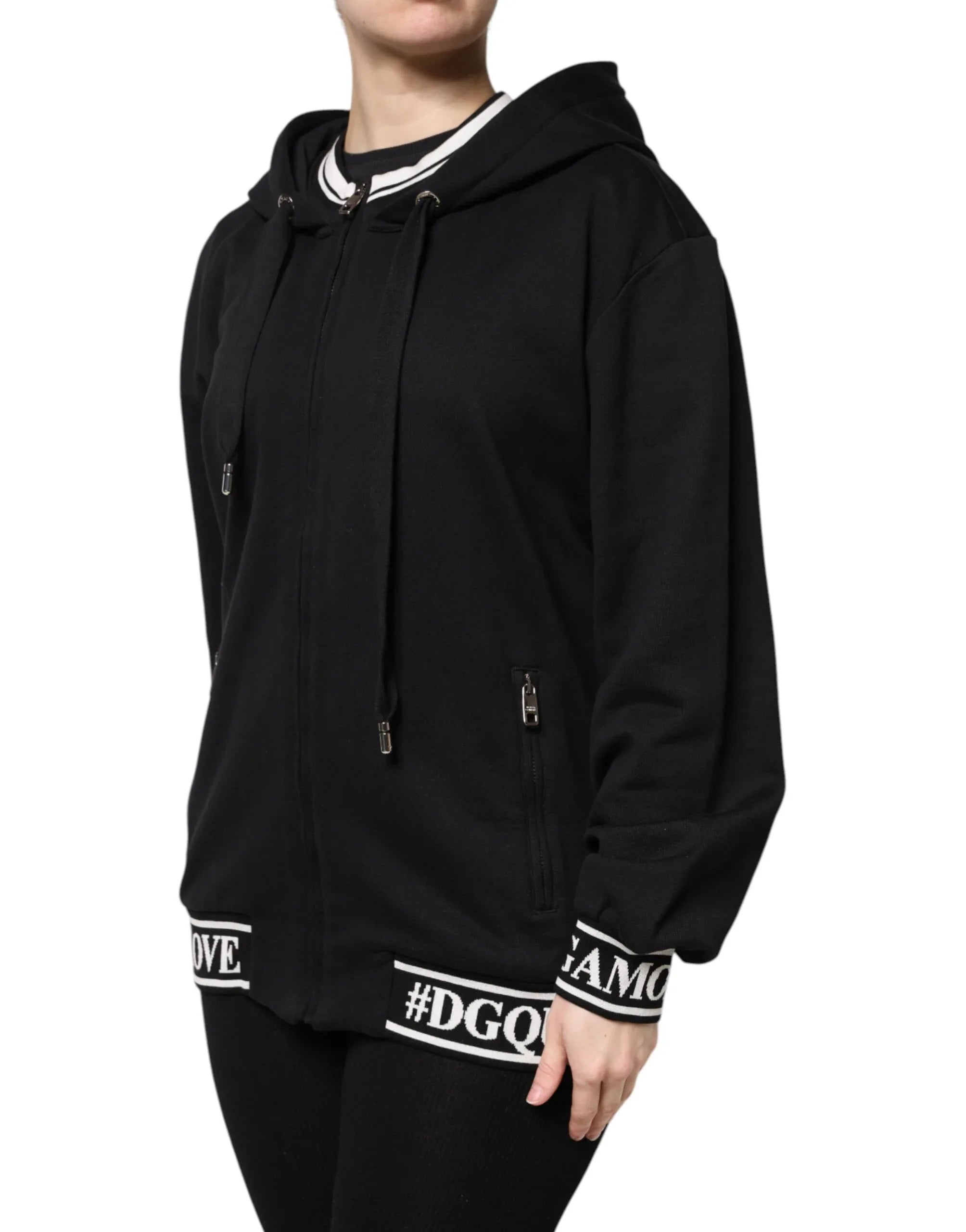 Dolce & Gabbana Black Cotton Hooded Full Zip Sweatshirt Sweater - Zeiniez