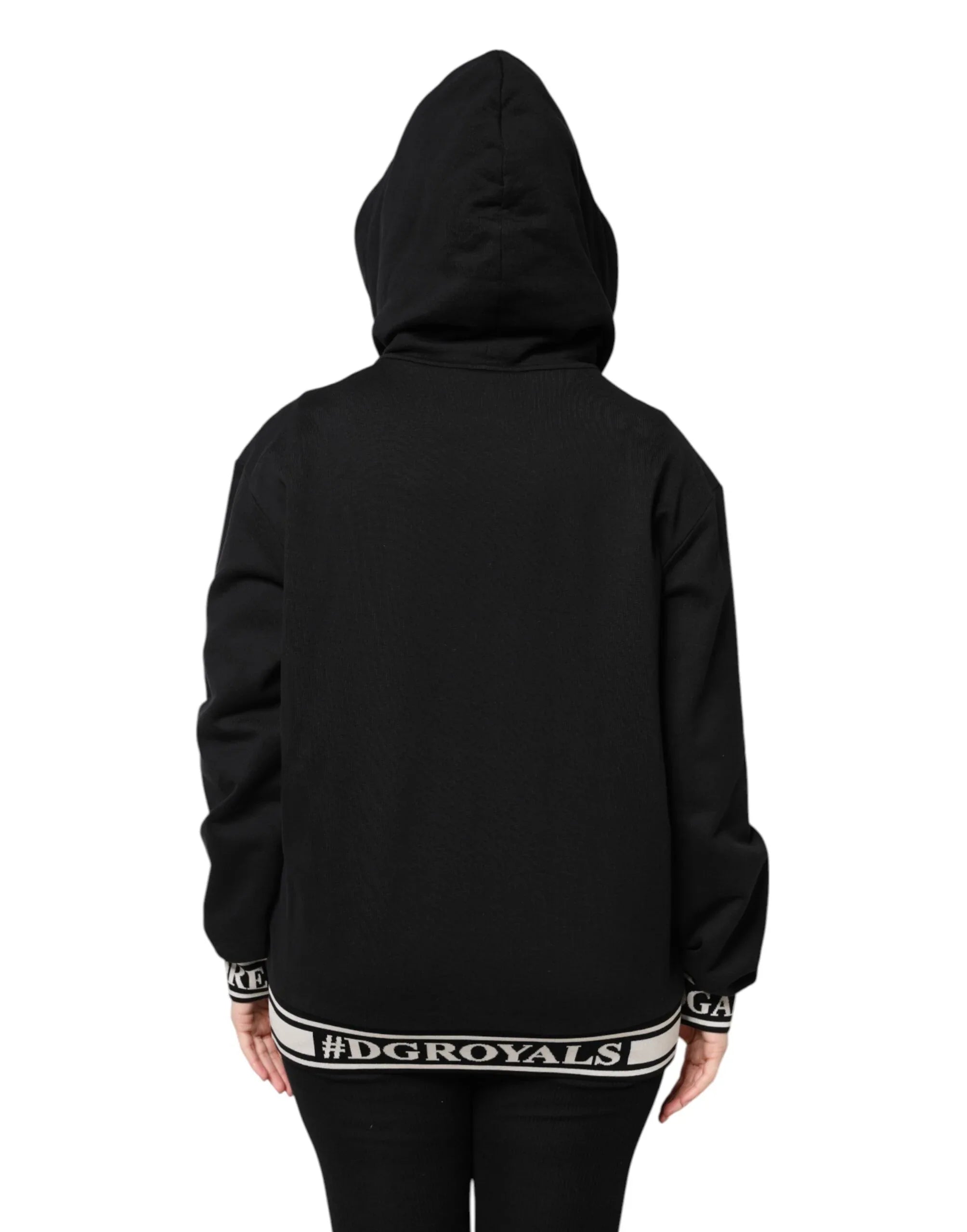 Dolce & Gabbana Black Cotton Hooded Full Zip Sweatshirt Sweater - Zeiniez