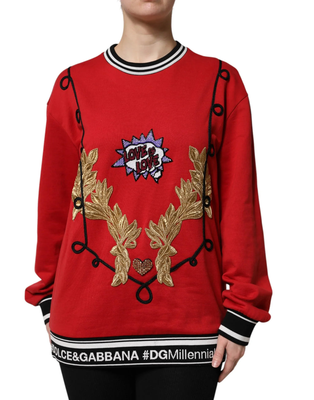 Dolce & Gabbana Red Cotton Queen Sequined Pullover Sweater - Zeiniez