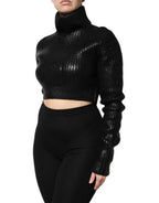 Dolce & Gabbana Black Wool Long Sleeve Turtleneck Cropped Top - Zeiniez