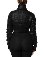 Dolce & Gabbana Black Wool Long Sleeve Turtleneck Cropped Top - Zeiniez