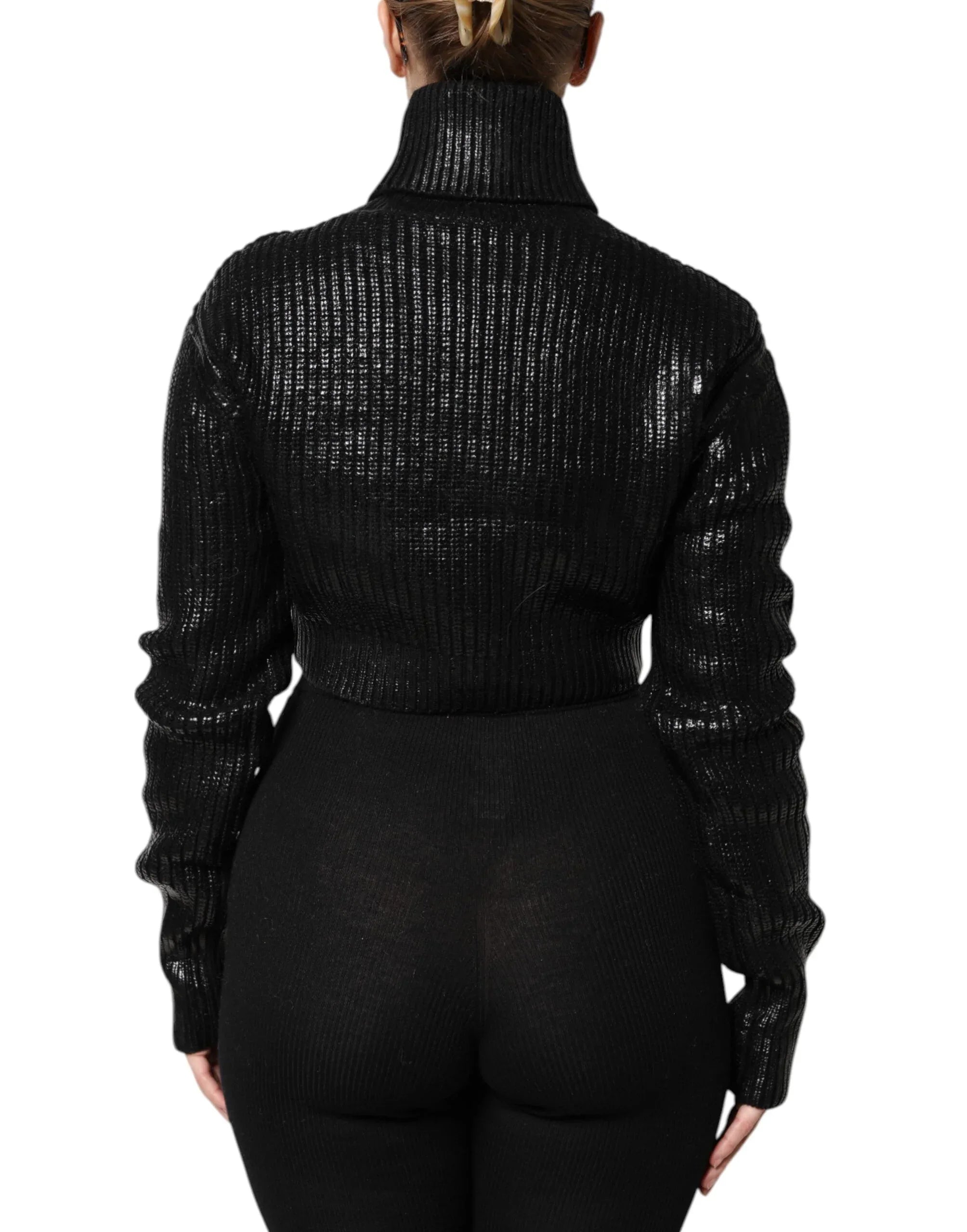 Dolce & Gabbana Black Wool Long Sleeve Turtleneck Cropped Top - Zeiniez