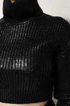 Dolce & Gabbana Black Wool Long Sleeve Turtleneck Cropped Top - Zeiniez