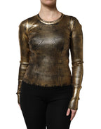 Dolce & Gabbana Gold Round Neck Long Sleeve Pullover Top - Zeiniez