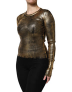 Dolce & Gabbana Gold Round Neck Long Sleeve Pullover Top - Zeiniez
