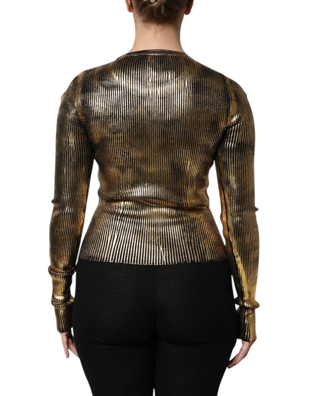 Dolce & Gabbana Gold Round Neck Long Sleeve Pullover Top - Zeiniez