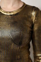 Dolce & Gabbana Gold Round Neck Long Sleeve Pullover Top - Zeiniez