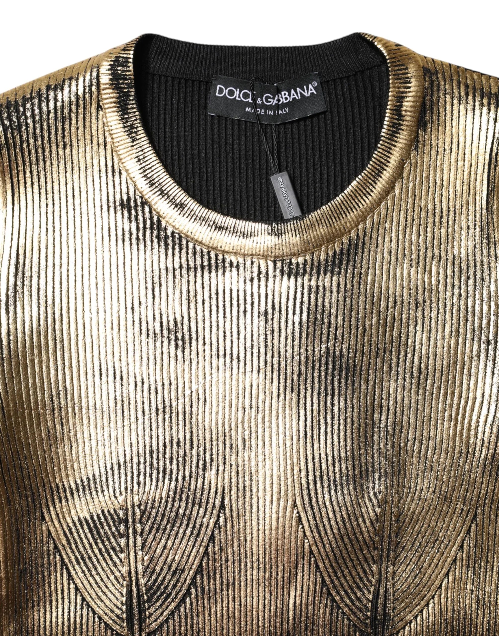 Dolce & Gabbana Gold Round Neck Long Sleeve Pullover Top - Zeiniez