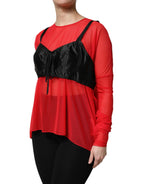 Dolce & Gabbana Red Black Bustier Detailing Long Sleeves Top - Zeiniez