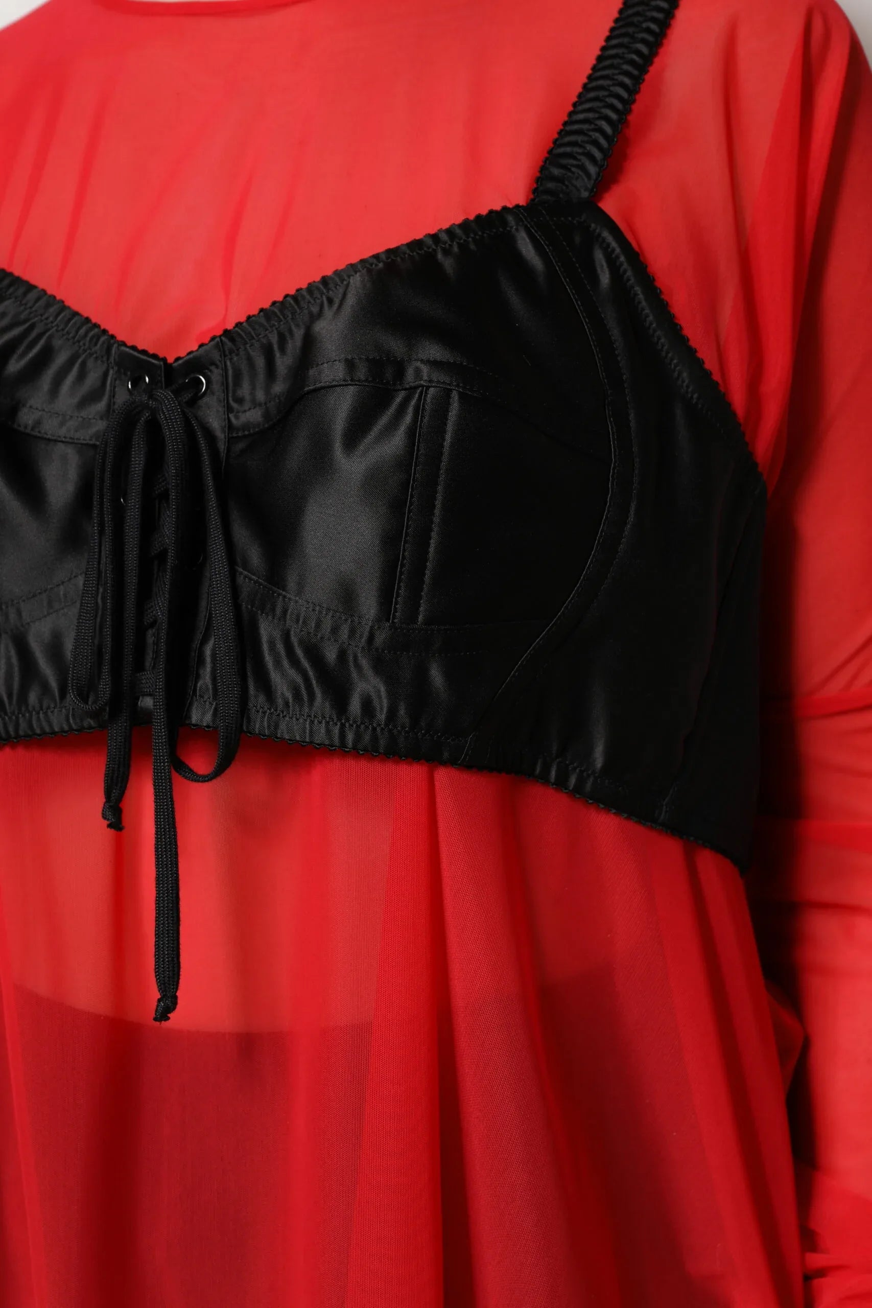 Dolce & Gabbana Red Black Bustier Detailing Long Sleeves Top - Zeiniez