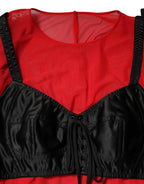 Dolce & Gabbana Red Black Bustier Detailing Long Sleeves Top - Zeiniez