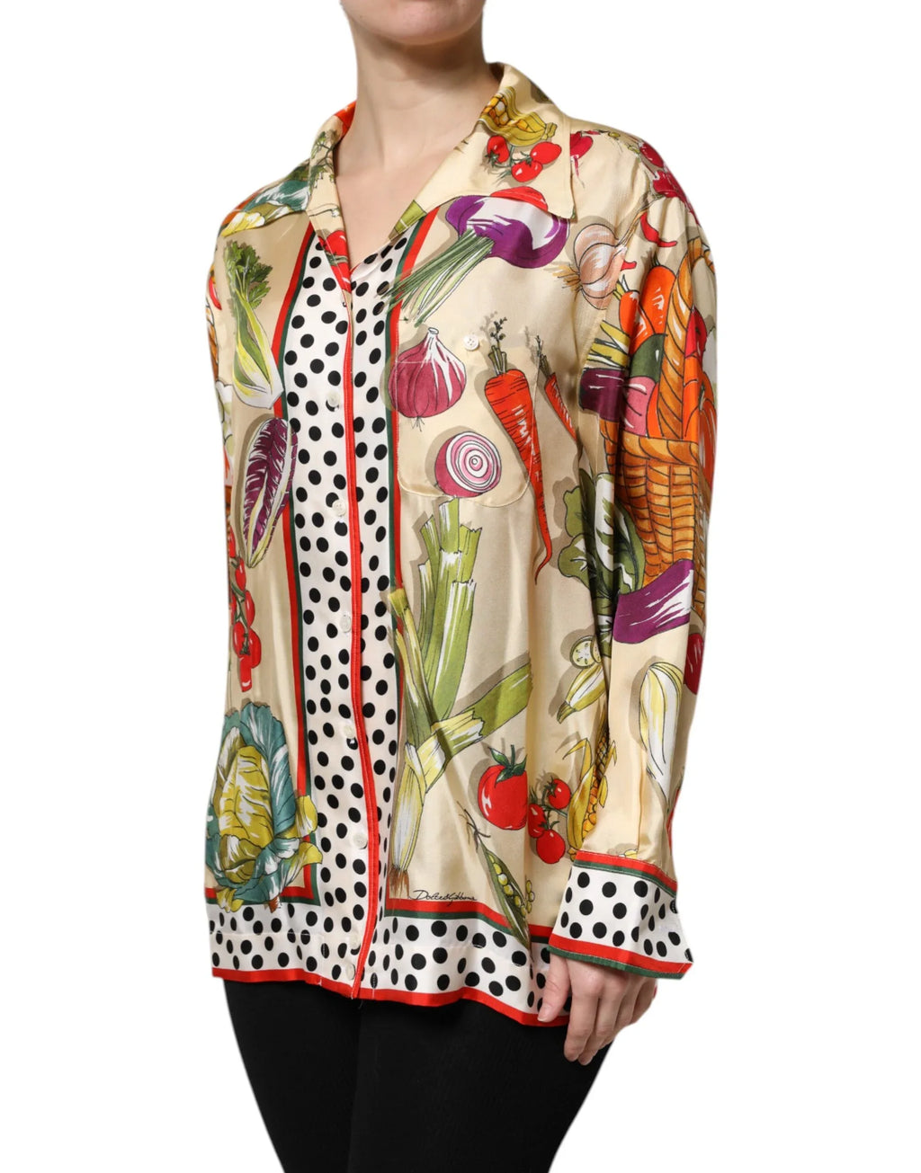 Dolce & Gabbana Multicolor Vegetables Silk Long Sleeves Top - Zeiniez