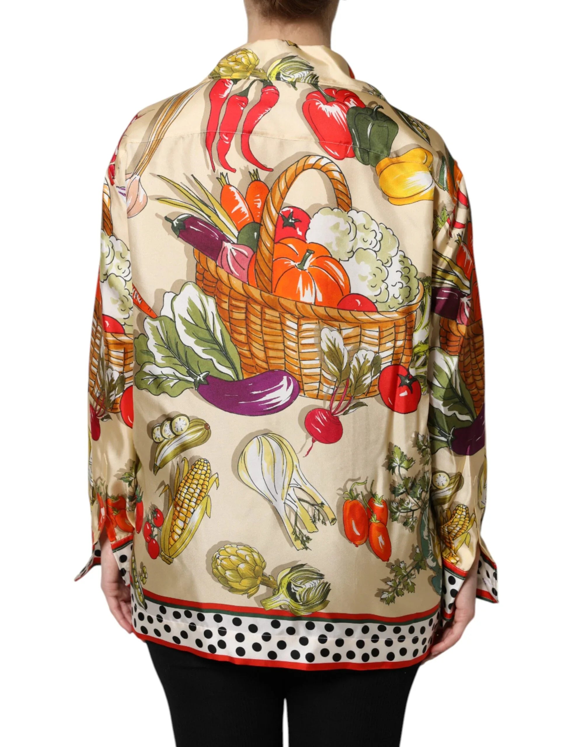 Dolce & Gabbana Multicolor Vegetables Silk Long Sleeves Top - Zeiniez