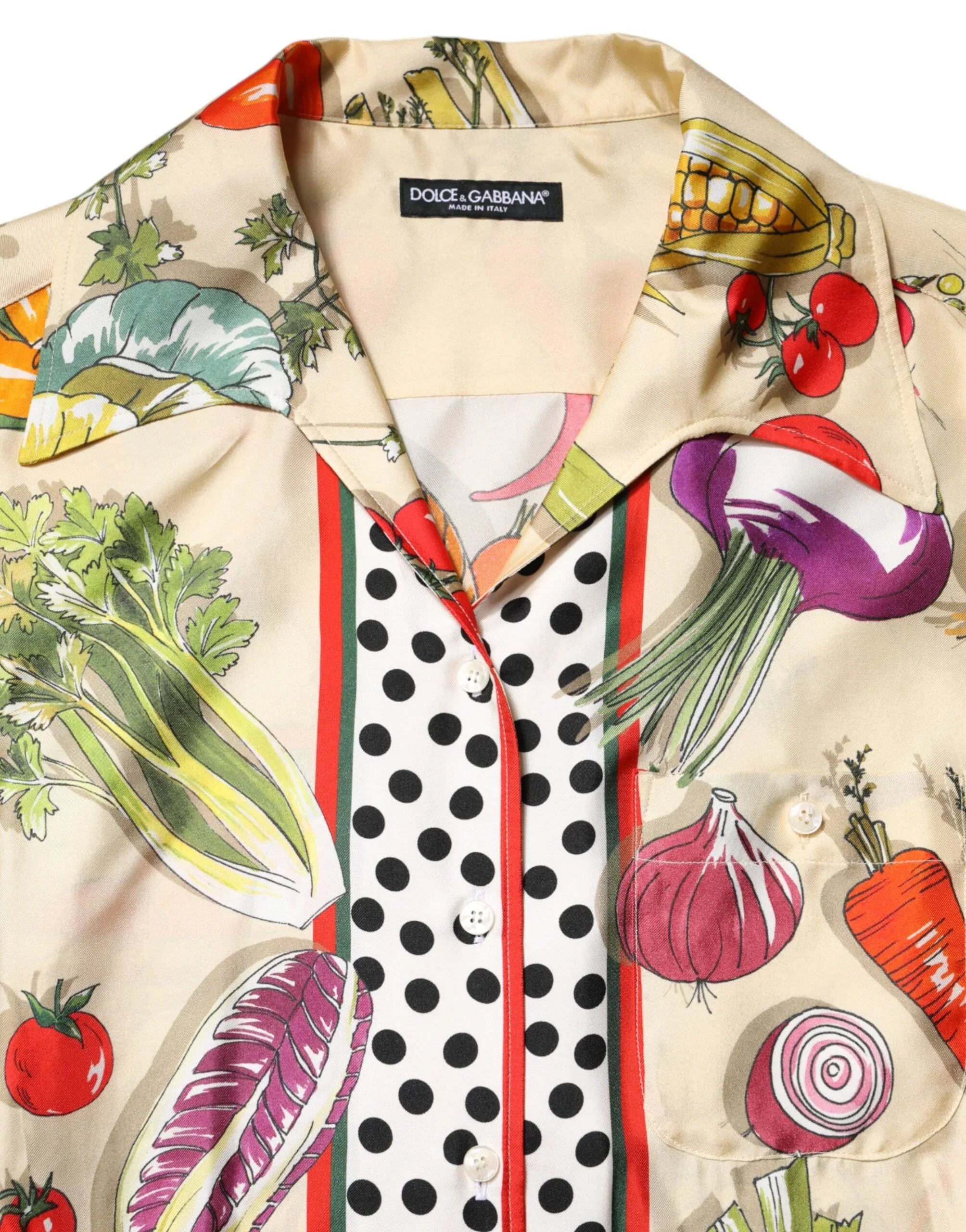 Dolce & Gabbana Multicolor Vegetables Silk Long Sleeves Top - Zeiniez
