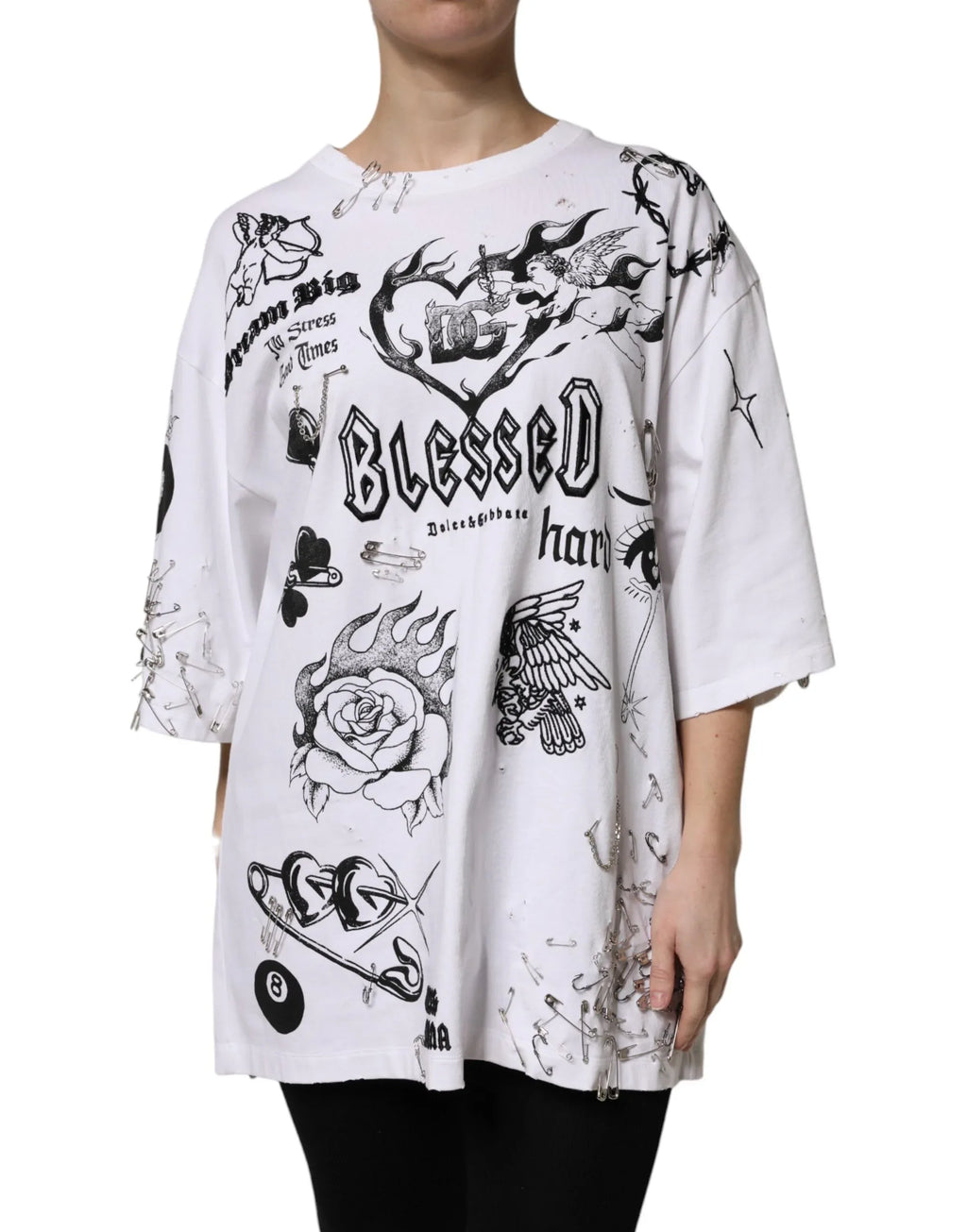 Dolce & Gabbana White Cotton DG BLESSED Printed T-shirt - Zeiniez
