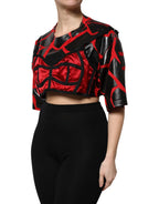 Dolce & Gabbana Red Black Cotton Bustier Detailing Cropped Top - Zeiniez