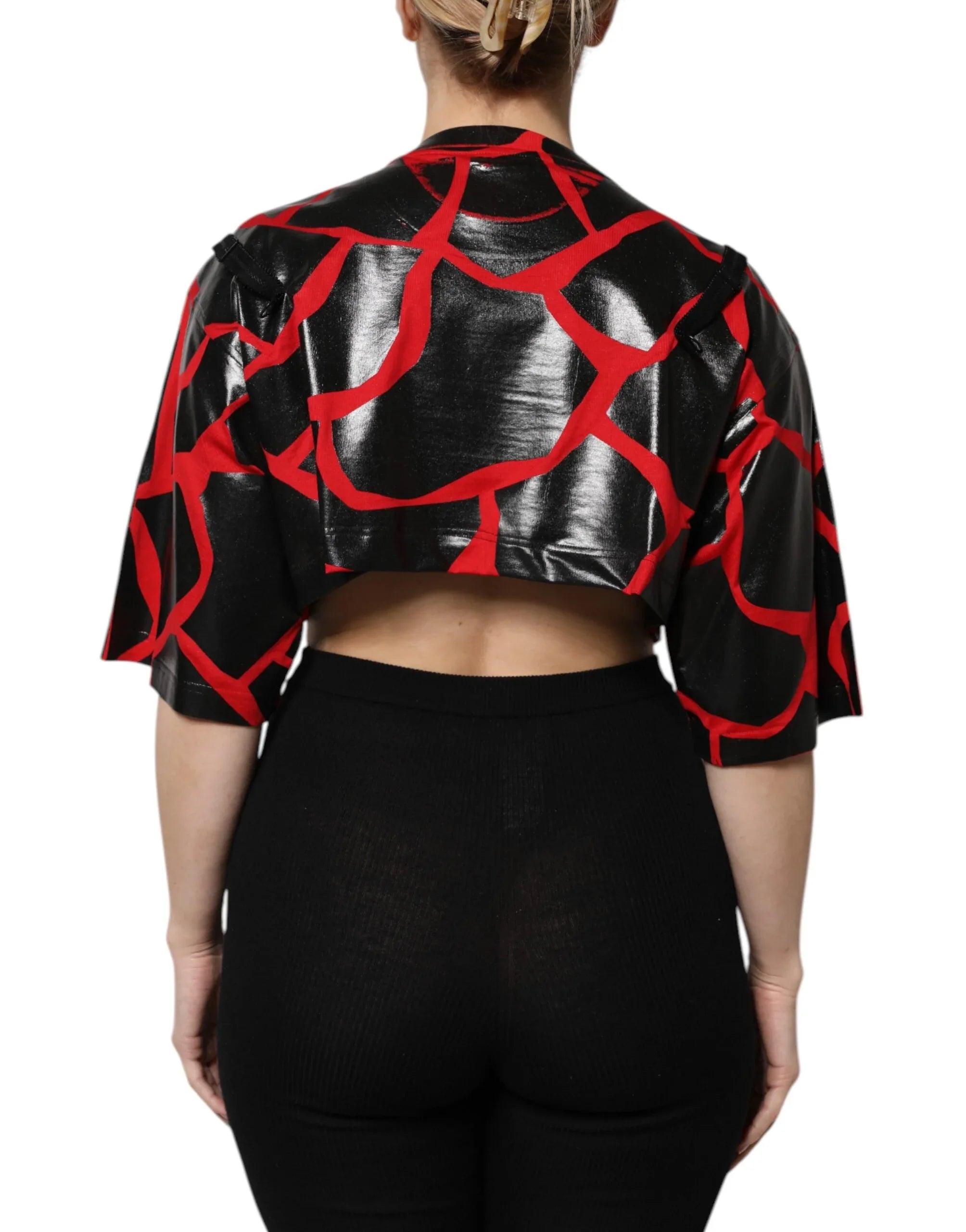 Dolce & Gabbana Red Black Cotton Bustier Detailing Cropped Top - Zeiniez