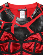 Dolce & Gabbana Red Black Cotton Bustier Detailing Cropped Top - Zeiniez