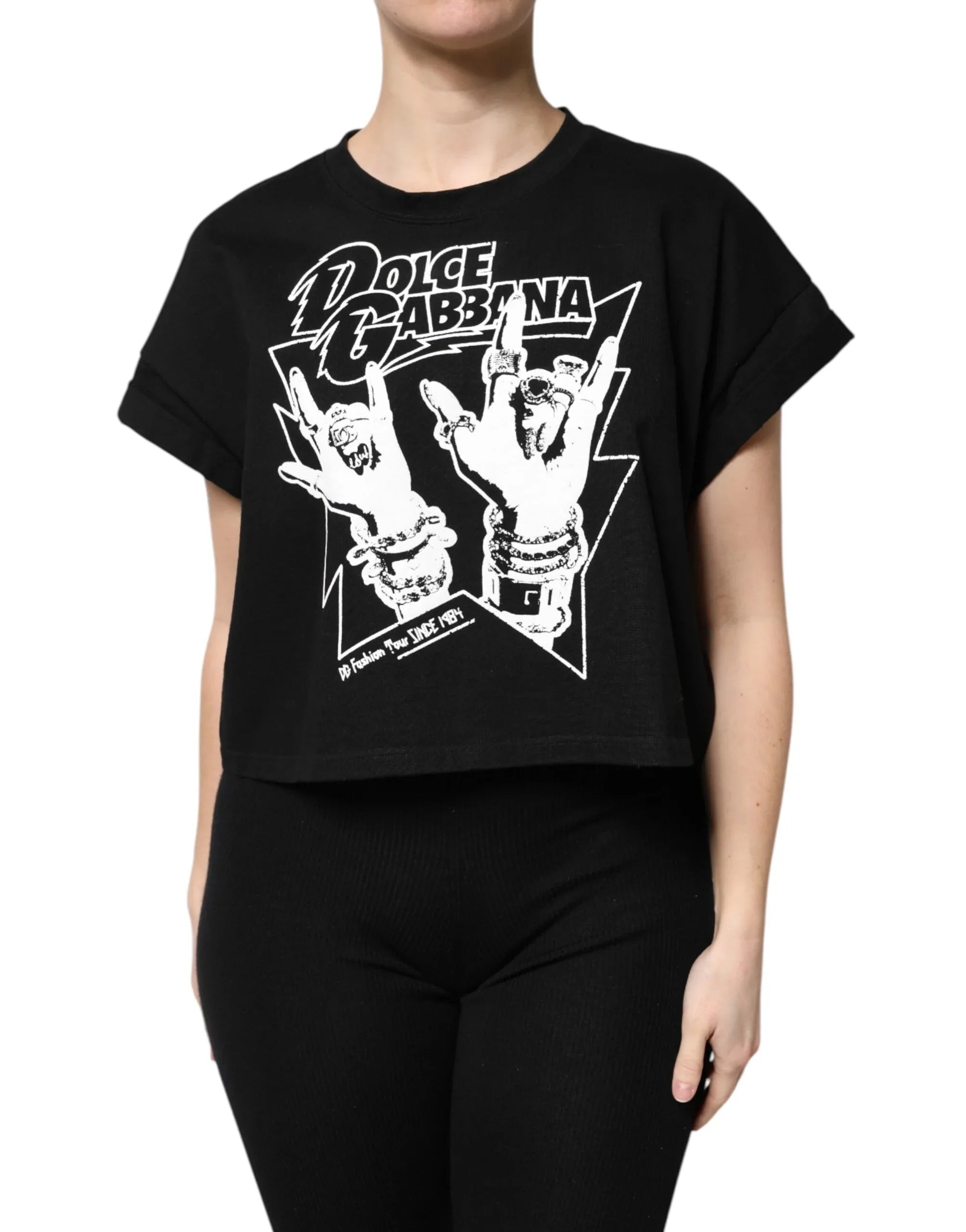 Dolce & Gabbana Black Cotton Printed Short Sleeves T-shirt - Zeiniez