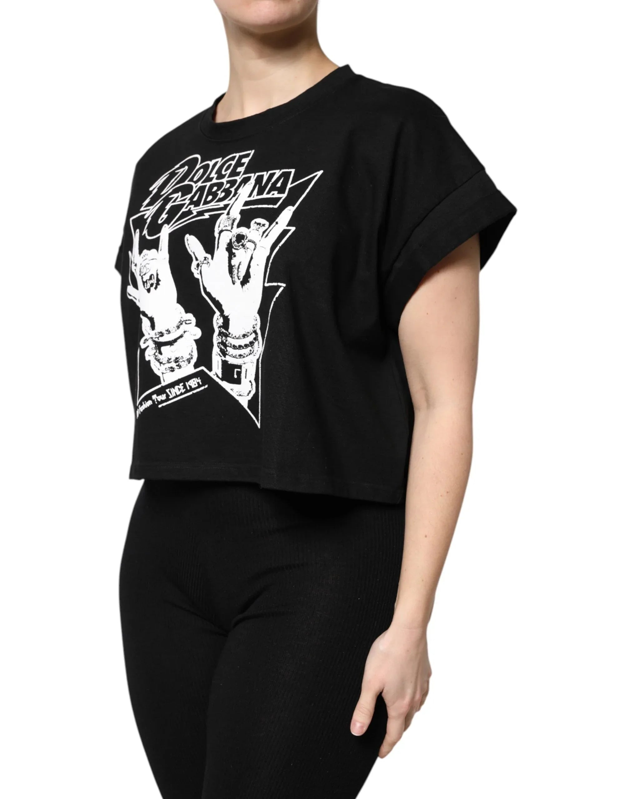 Dolce & Gabbana Black Cotton Printed Short Sleeves T-shirt - Zeiniez