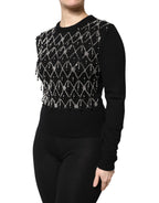 Dolce & Gabbana Black Cashmere Embellished Long Sleeves Top - Zeiniez