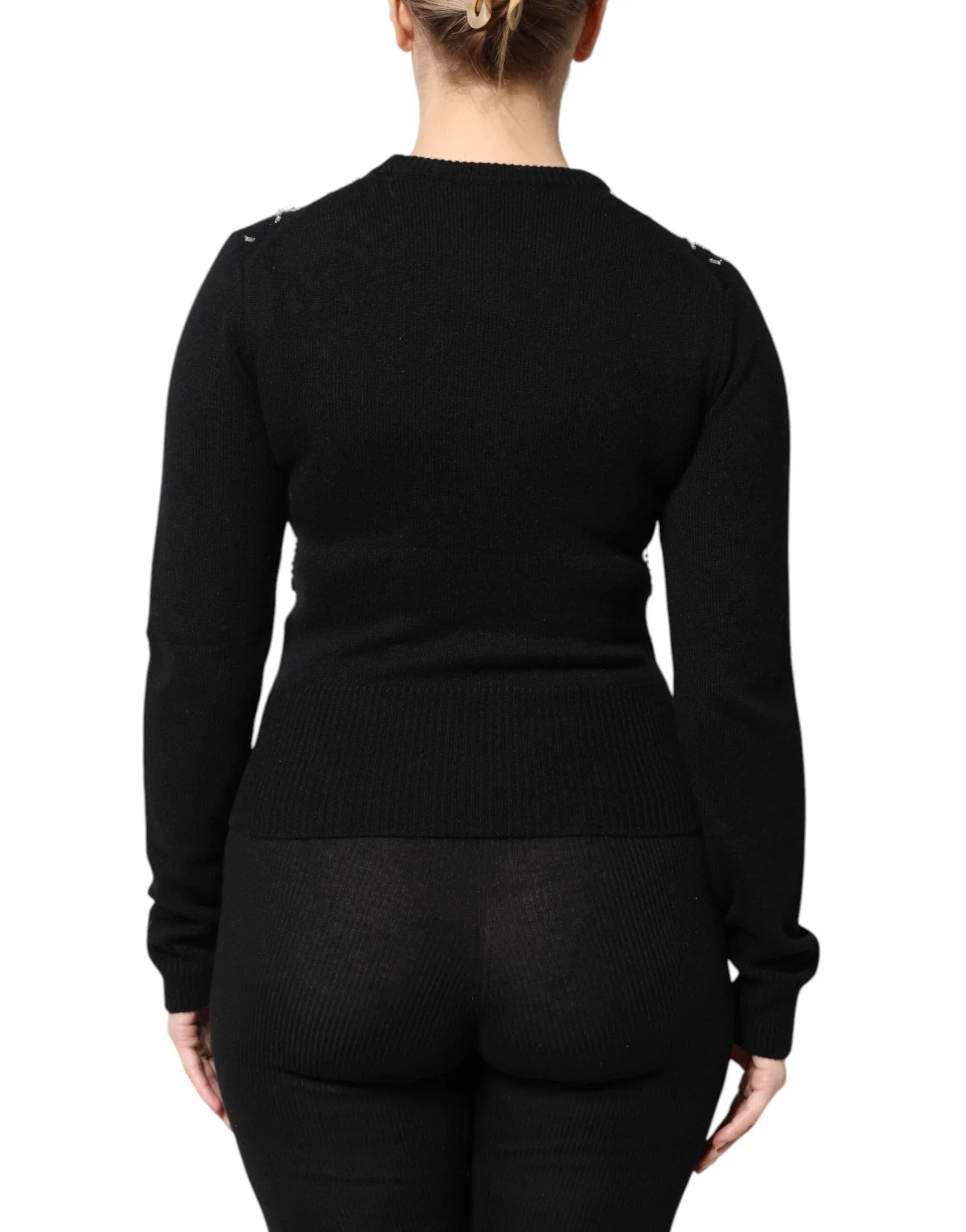 Dolce & Gabbana Black Cashmere Embellished Long Sleeves Top - Zeiniez