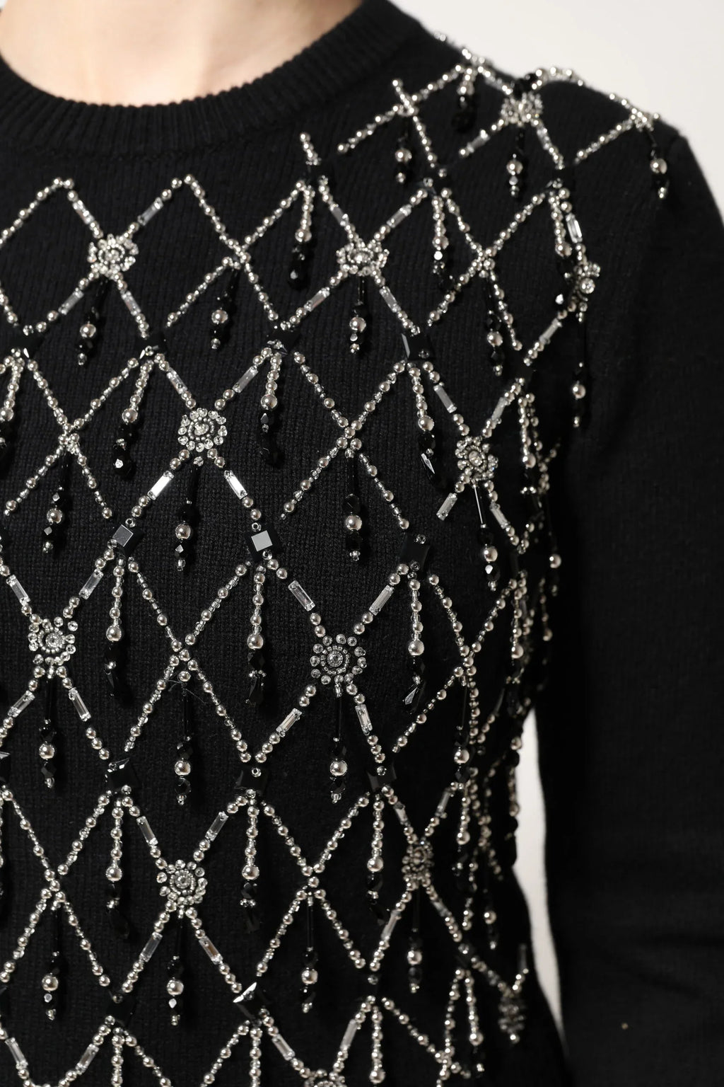 Dolce & Gabbana Black Cashmere Embellished Long Sleeves Top - Zeiniez