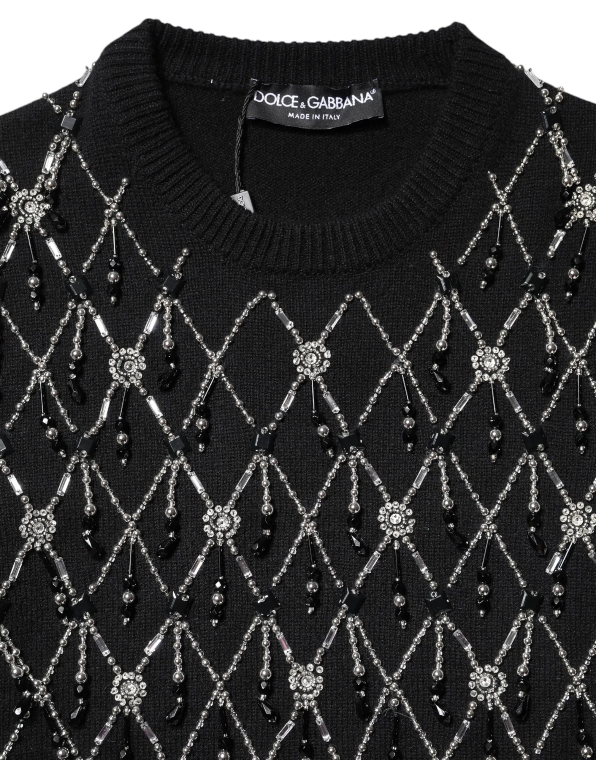 Dolce & Gabbana Black Cashmere Embellished Long Sleeves Top - Zeiniez