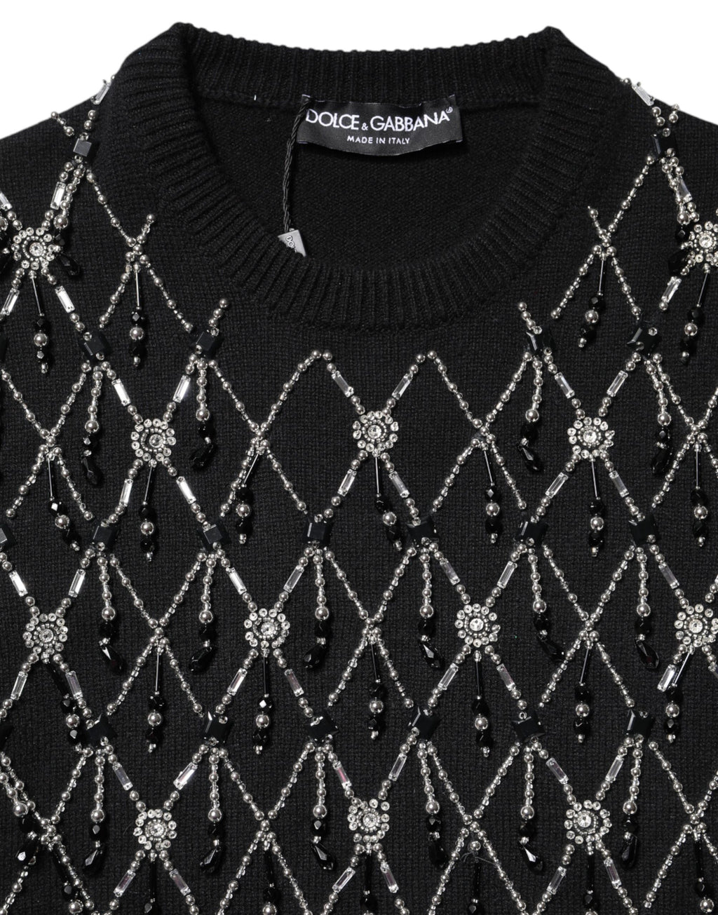 Dolce & Gabbana Black Cashmere Embellished Long Sleeves Top