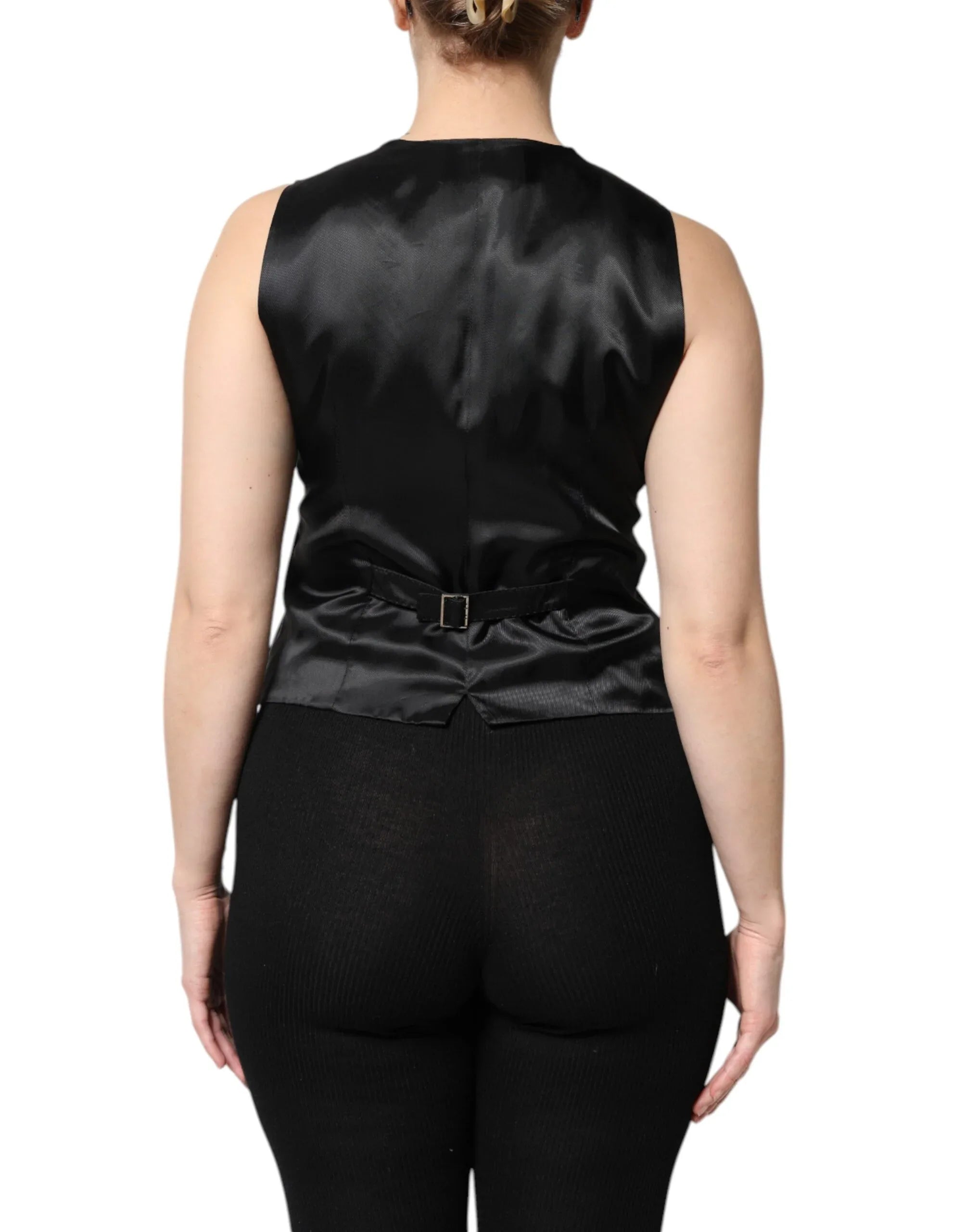 Dolce & Gabbana Black Striped Button Down Sleeveless Vest Top - Zeiniez