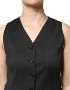 Dolce & Gabbana Black Striped Button Down Sleeveless Vest Top - Zeiniez
