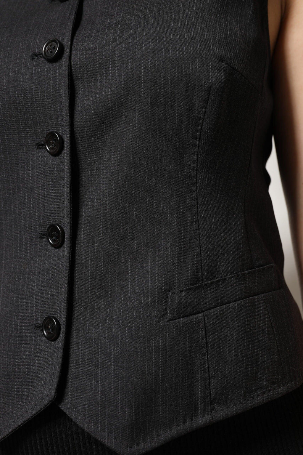 Dolce & Gabbana Black Striped Button Down Sleeveless Vest Top - Zeiniez