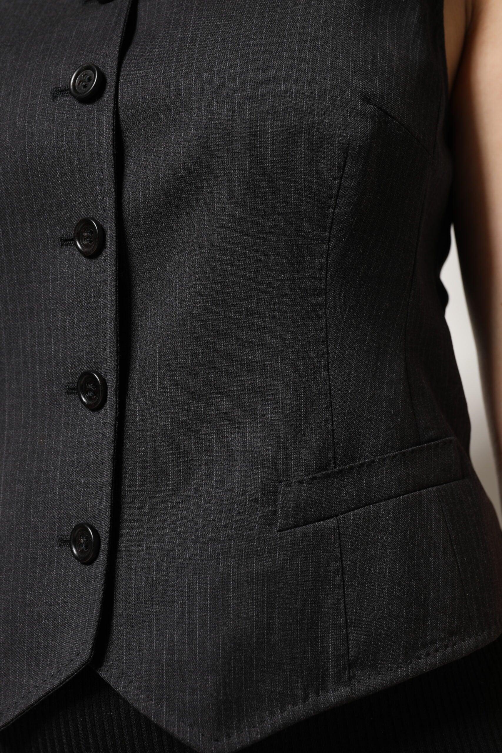 Dolce & Gabbana Black Striped Button Down Sleeveless Vest Top - Zeiniez