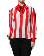 Dolce & Gabbana Red White Stripes Ascot Collar Blouse Top - Zeiniez