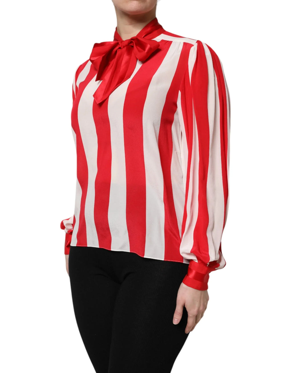 Dolce & Gabbana Red White Stripes Ascot Collar Blouse Top - Zeiniez